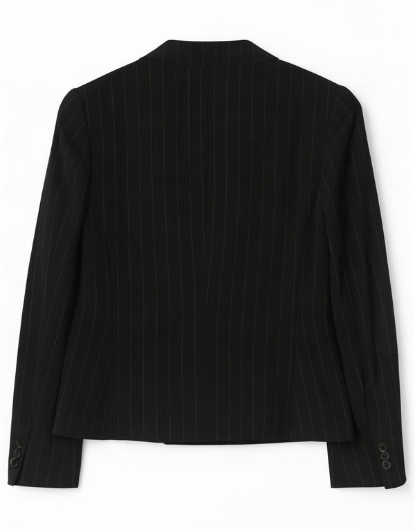 Max Mara Damen-Zweireiher-Blazer, Gr. 12, Mittelschwarz, Nadelstreifen
