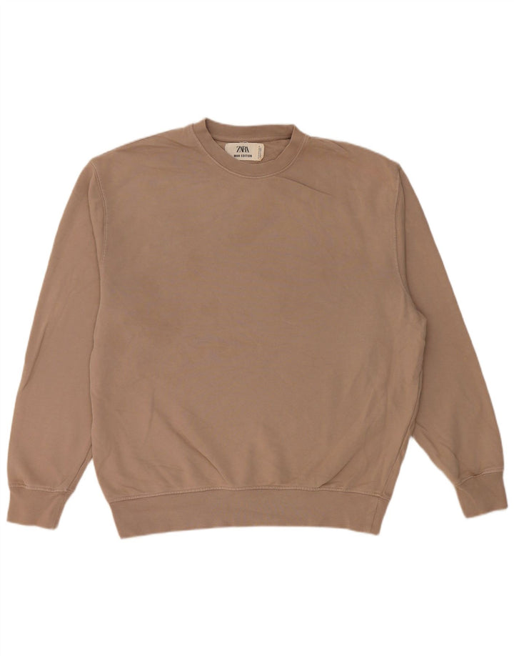 Zara Herren-Sweatshirt-Pullover, mittelbeige Baumwolle