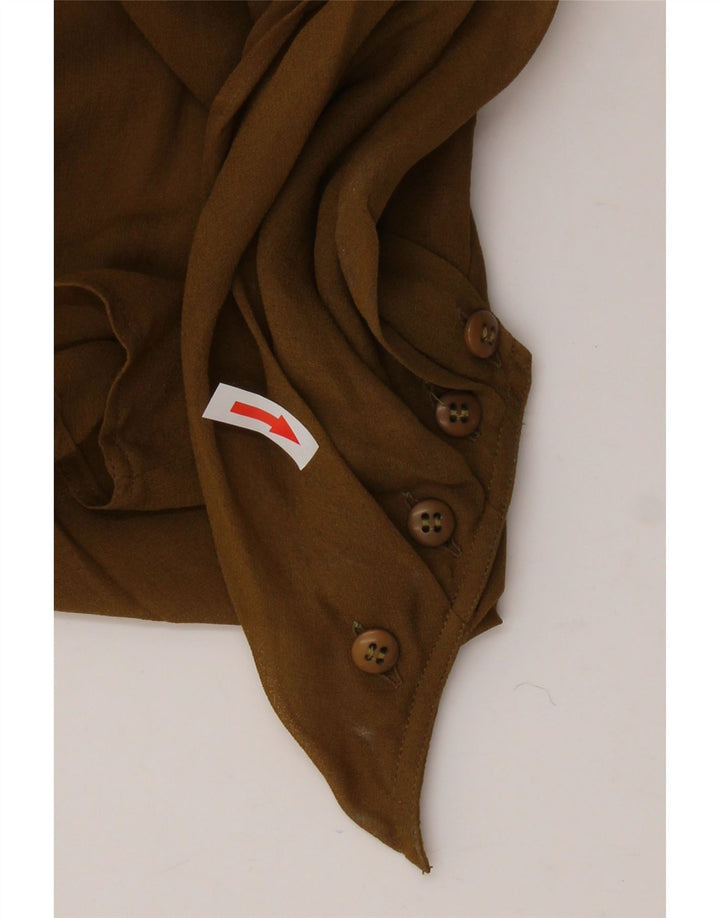 VINTAGE Langarm-Blusenoberteil für Damen UK 14 Mittelbraunes Polyamid