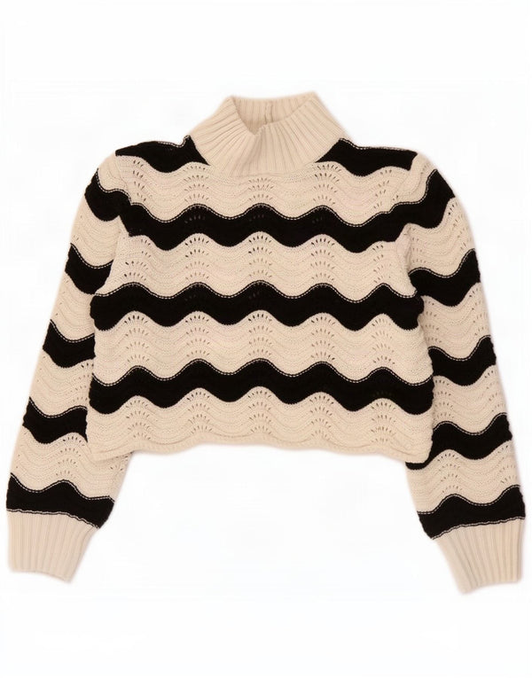Zara Damen Crop Rollkragenpullover Pullover UK 10 Small White Chevron