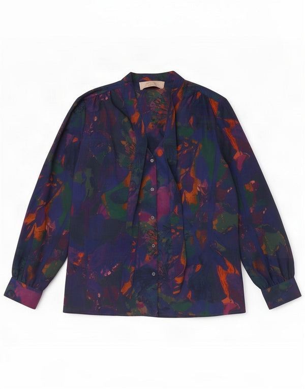 Paul Costelloe Womens Abstract Pattern Shirt Bluse UK 12 Medium Navy Blue