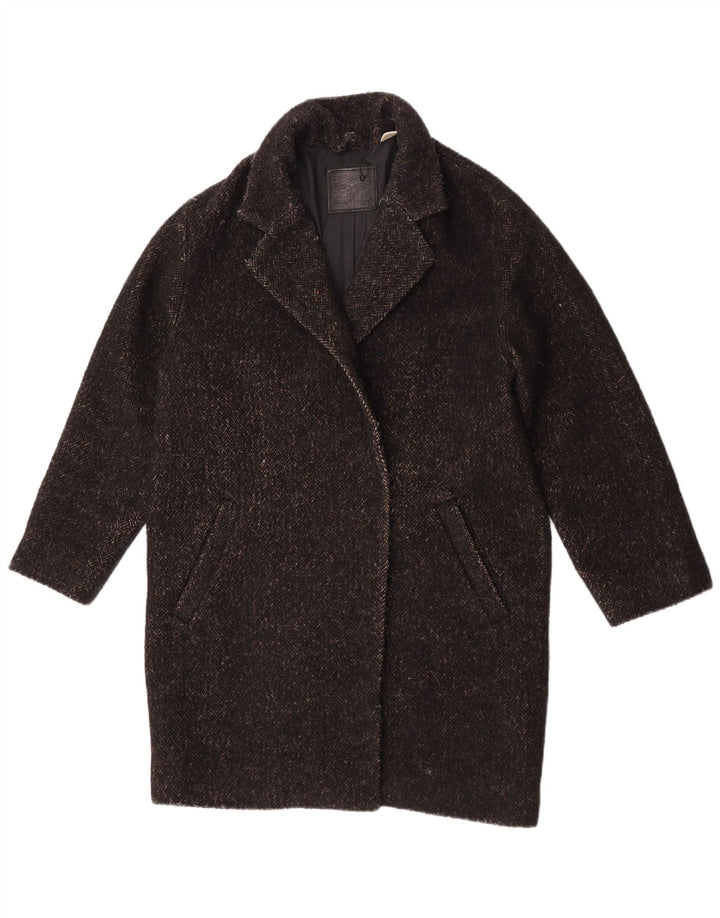 Levi's Damen Übergroßer Mantel UK 10 Small Schwarzes Fischgrätenmuster aus Polyester