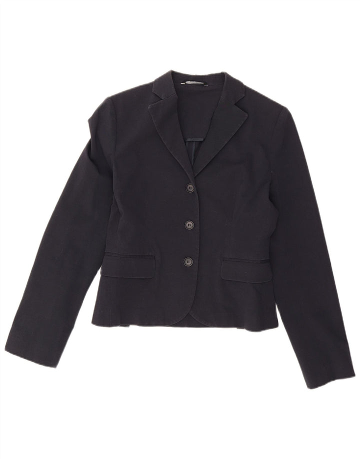 Stefanel Damen Crop 3-Knopf-Blazerjacke EU 38 Mittelmarineblaue Baumwolle