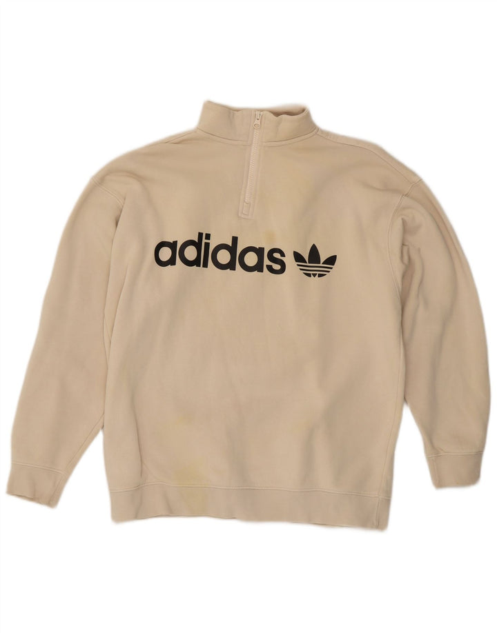 Adidas Damen Übergroßer Grafik-Sweatshirt-Pullover UK 12 Mittelbeige