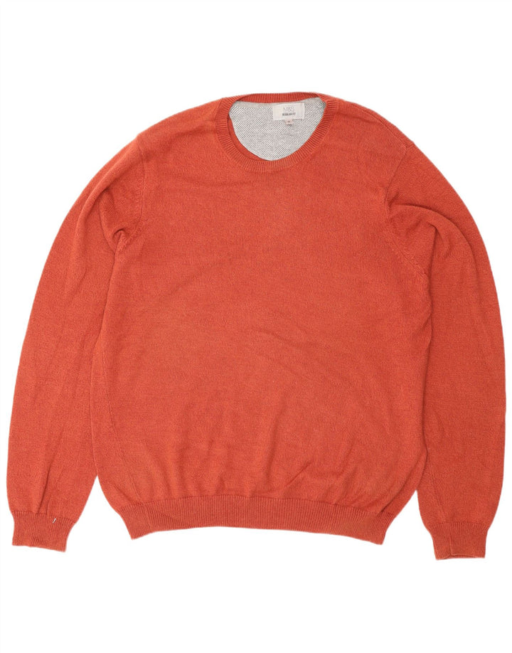 Marks & Spencer Herren-Pullover mit normaler Passform und Rundhalsausschnitt in Mittelorange