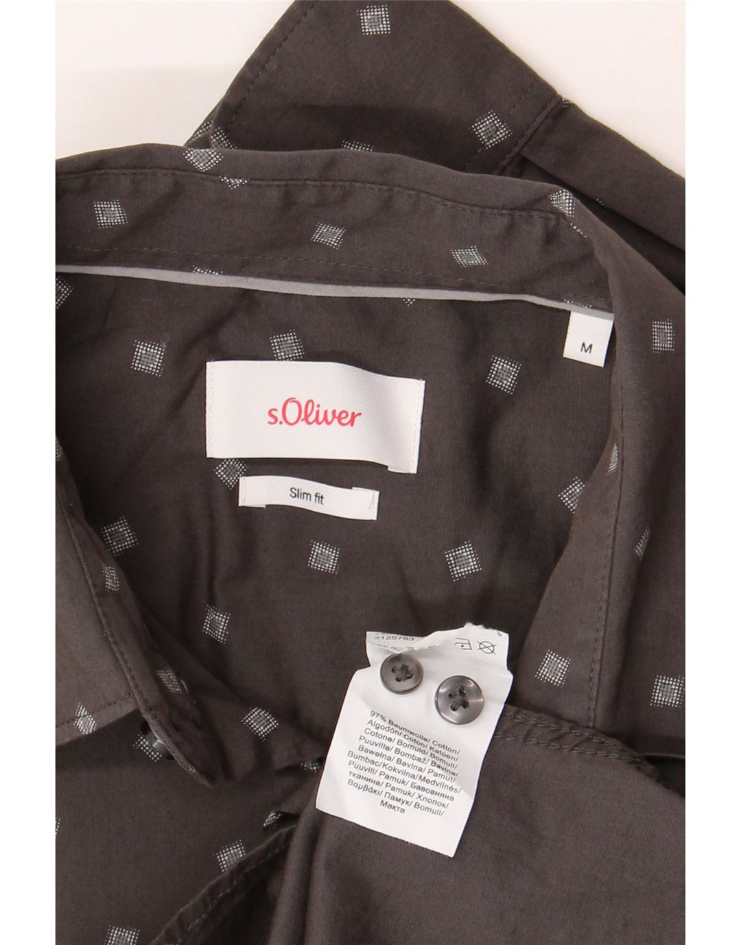 S.OLIVER Herren Slim Fit Hemd Mittelgrau gepunktete Baumwolle