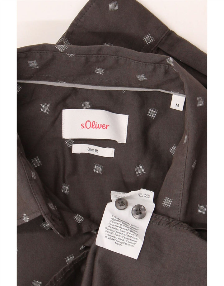 S.OLIVER Herren Slim Fit Hemd Mittelgrau gepunktete Baumwolle