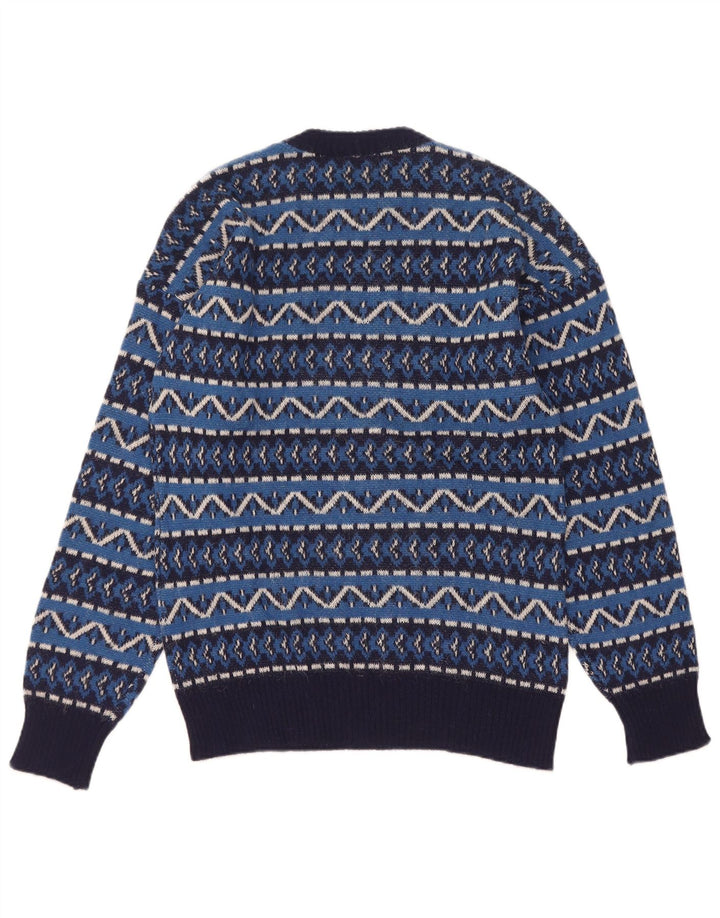 Silvy Herren-Pullover mit Rundhalsausschnitt, IT 46, kleine blaue geometrische Alpakawolle