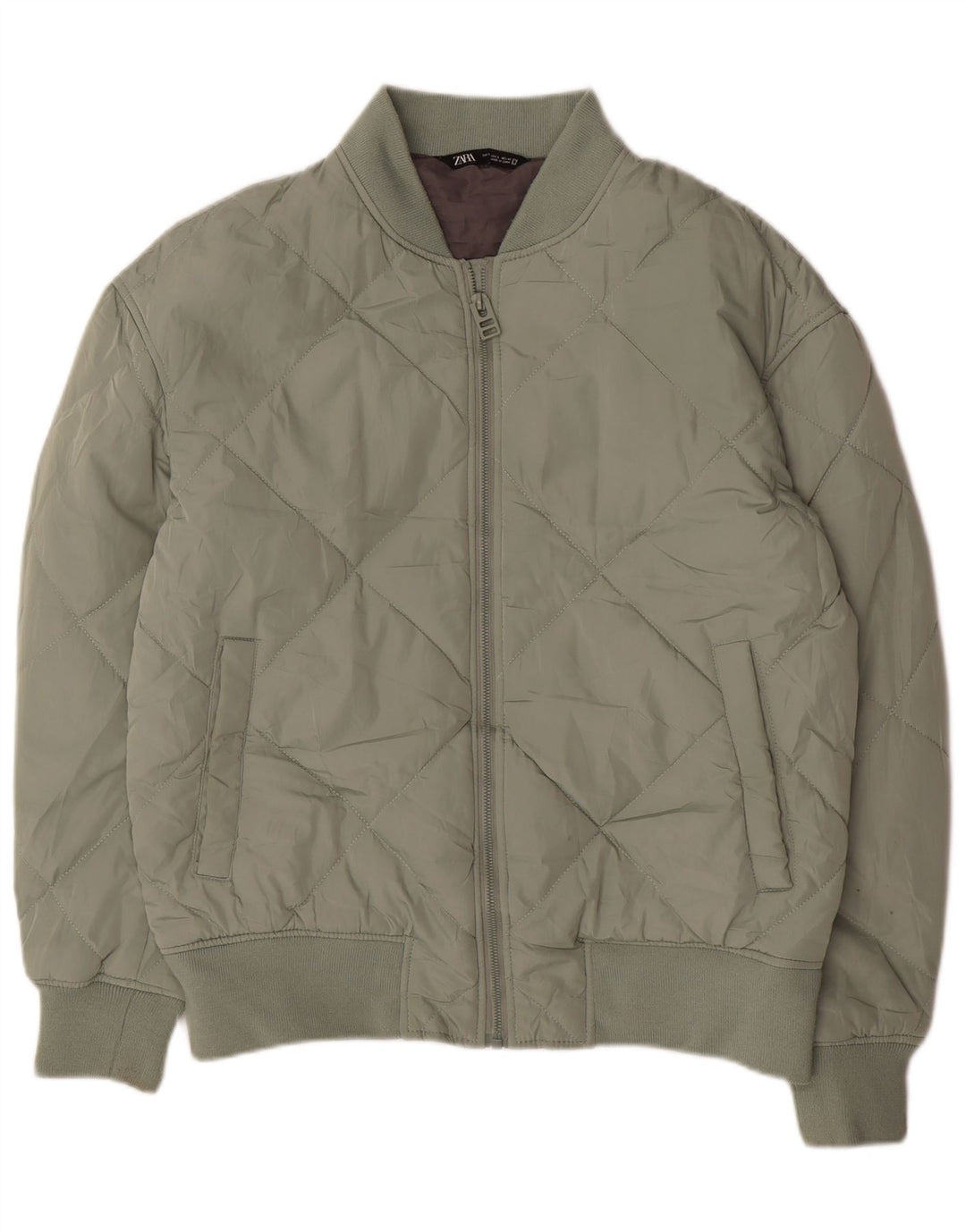 Zara Herren Wattierte Jacke UK 40 Large Grün Polyester
