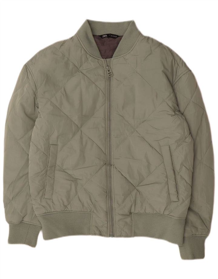 Zara Herren Wattierte Jacke UK 40 Large Grün Polyester