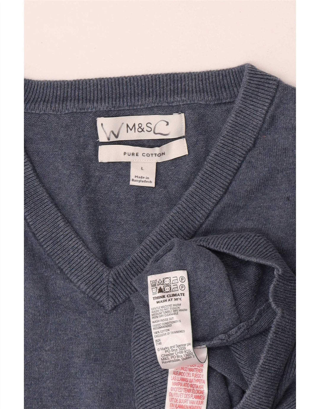 Marks & Spencer Herren-Pullover mit V-Ausschnitt, groß, aus blauer Baumwolle