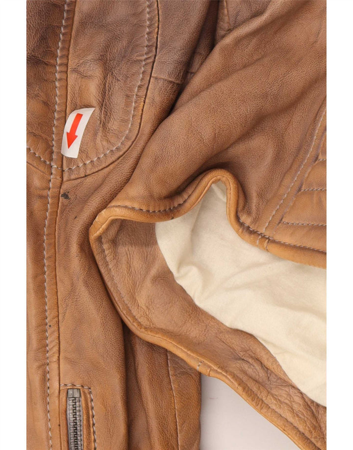 Freaky Nation Damen Leder Bikerjacke UK 14 Mittelbraun