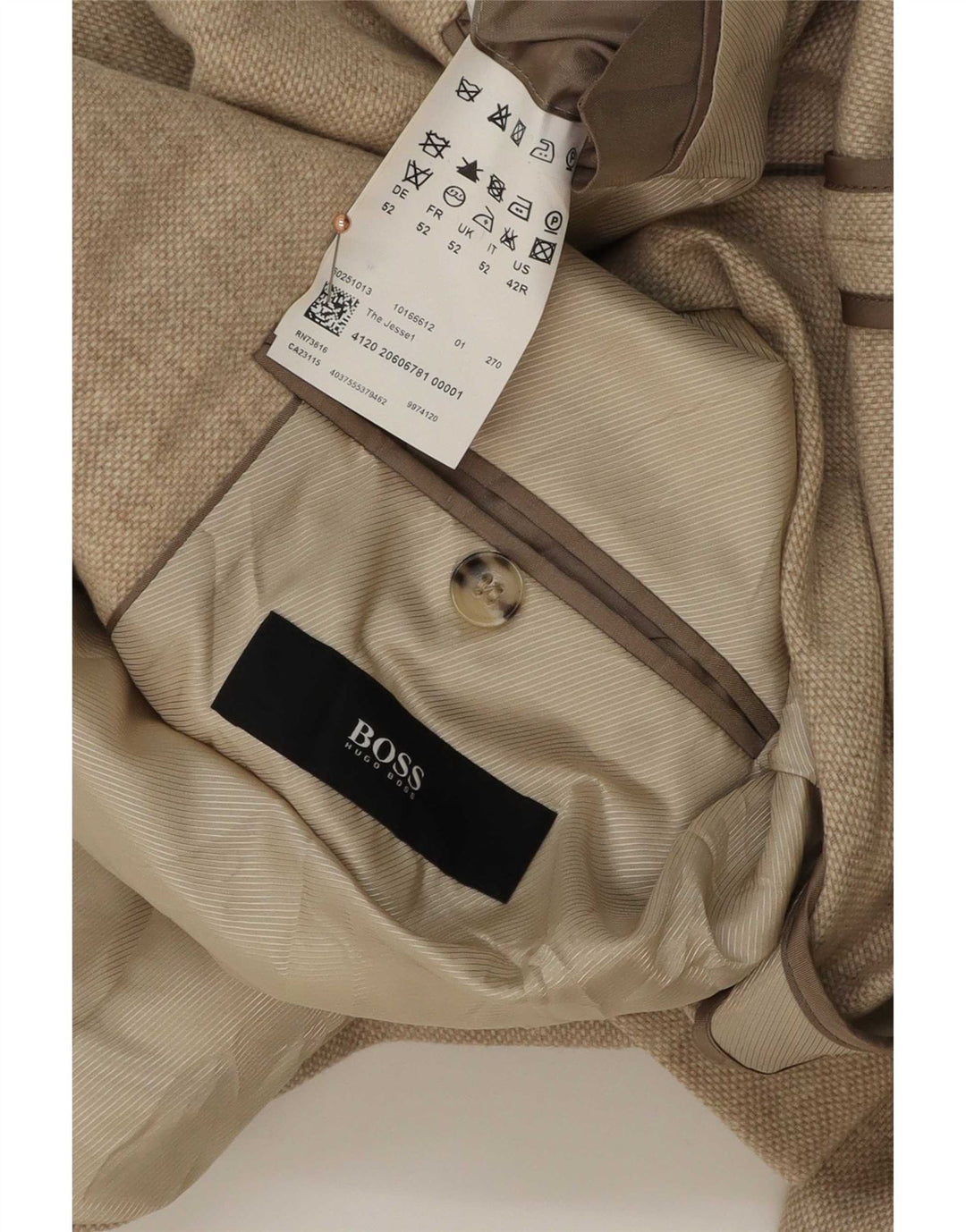 Hugo Boss Herren-Blazer mit 2 Knöpfen, EU 52, XL, beige Schurwolle