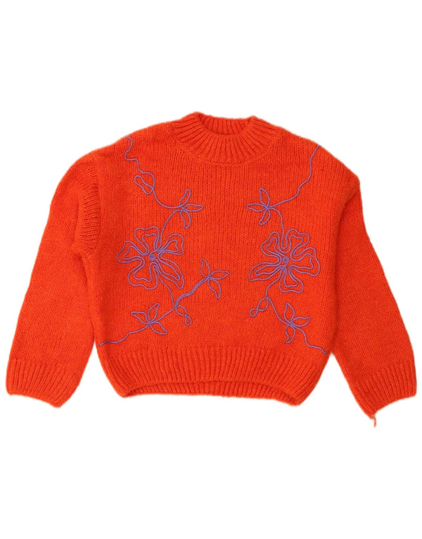 Zara Crop-Pullover mit Rundhalsausschnitt für Mädchen, 9–10 Jahre, orangefarbenes Blumenmuster, Acryl