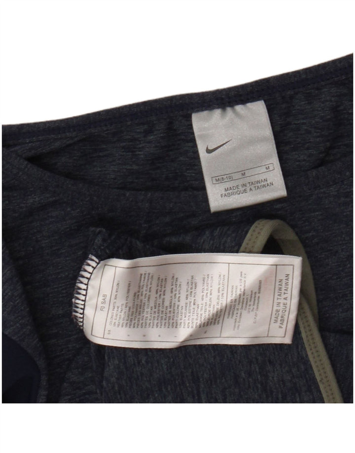 Nike Mädchen-Oberteil mit 3/4-Ärmeln, 10–11 Jahre, mittelgroßes marineblaues Colourblock-Nylon