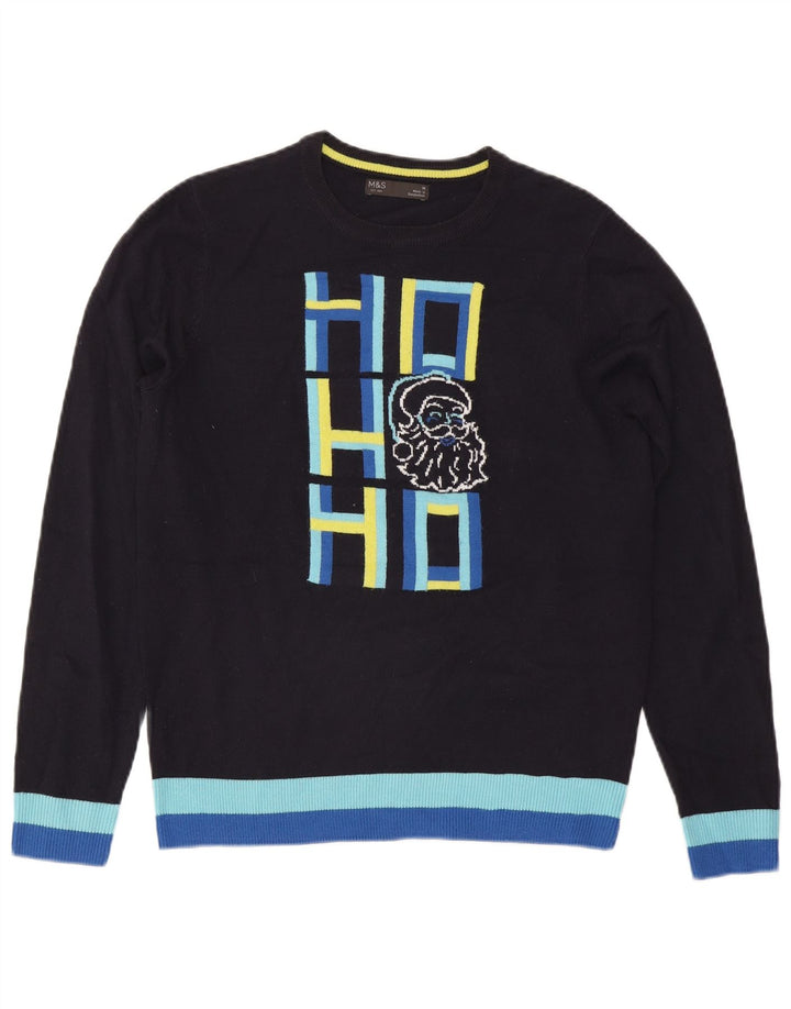 Marks & Spencer Damen-Pullover mit Rundhalsausschnitt, Gr. 14, mittleres Marineblau