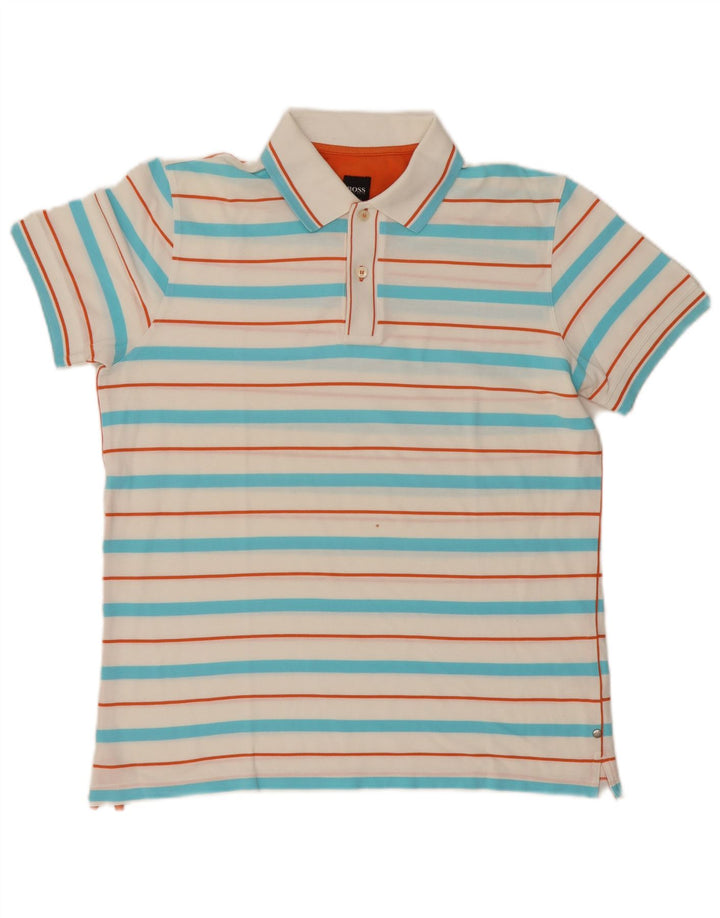 Hugo Boss Herren Slim Fit Poloshirt Mittelweiß gestreift aus Baumwolle