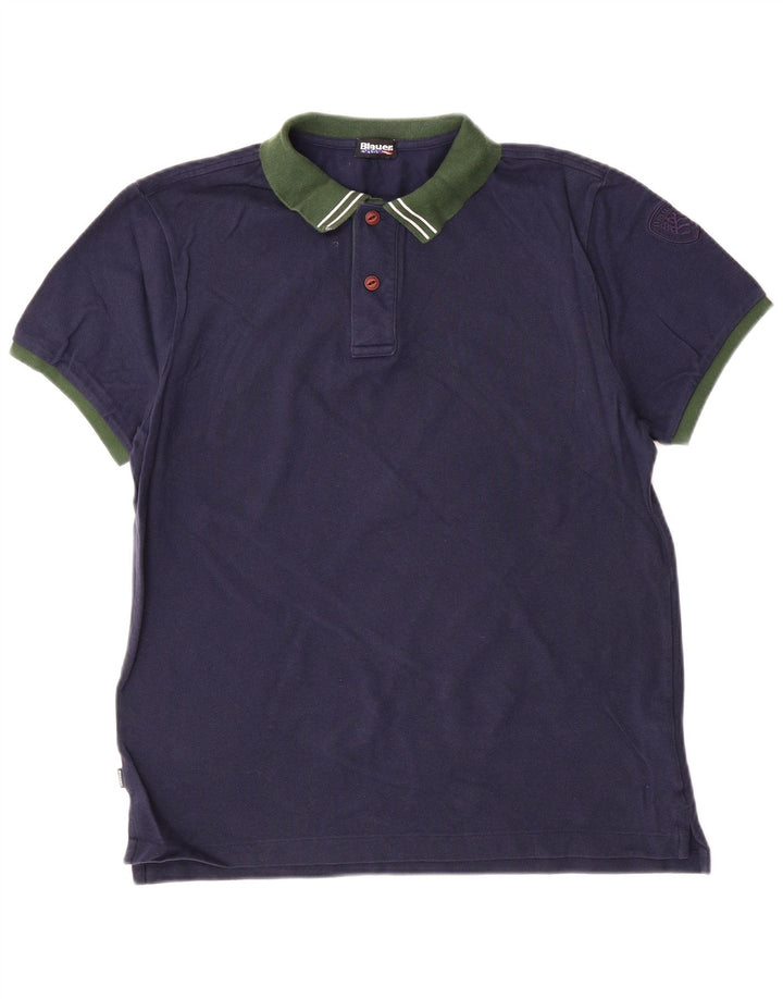 Blauer Herren-Poloshirt, groß, marineblau, Colourblock-Baumwolle