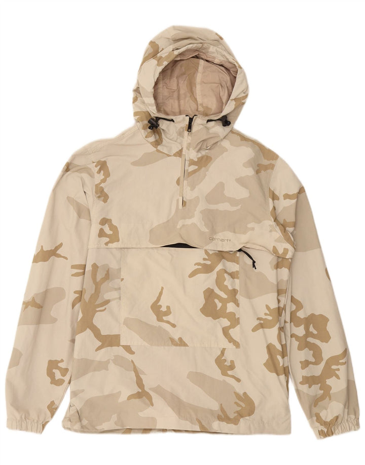 CARHARTT Herren-Anorakjacke mit Kapuze, UK 38, mittelbeigefarbenes Camouflage-Nylon