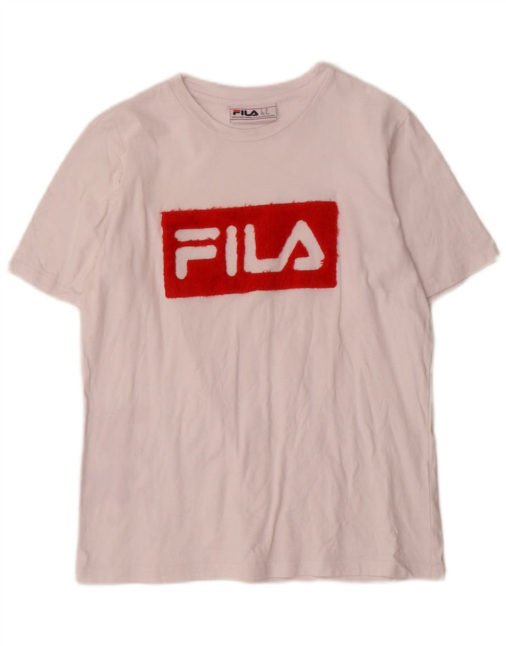 Fila Damen Grafik-T-Shirt-Oberteil UK14 Mittelweiße Baumwolle