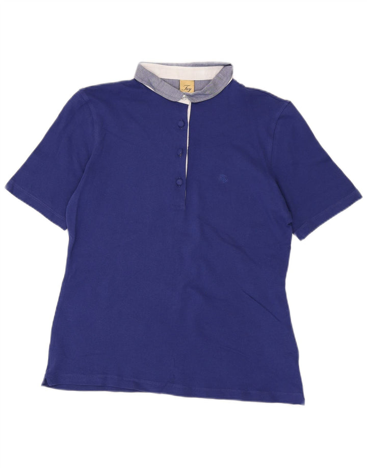 Fay Damen Poloshirt UK 14 Large Blau Baumwolle