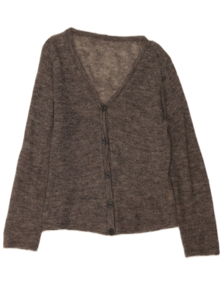 Vintage Damen Cardigan Pullover UK 16 Groß Grau meliert Elastan