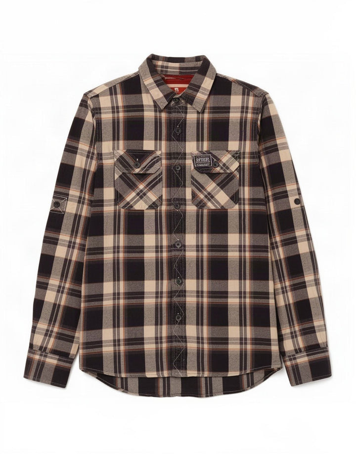 Superdry Herren-Flanellhemd, mittelblau, kariert, Baumwolle