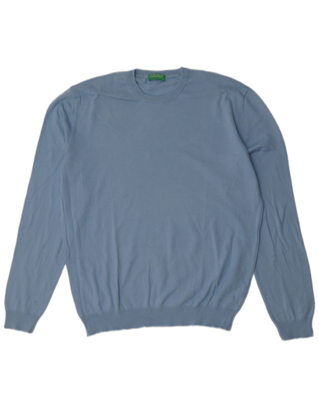 Benetton Herren-Pullover mit Rundhalsausschnitt, XL, blaue Baumwolle