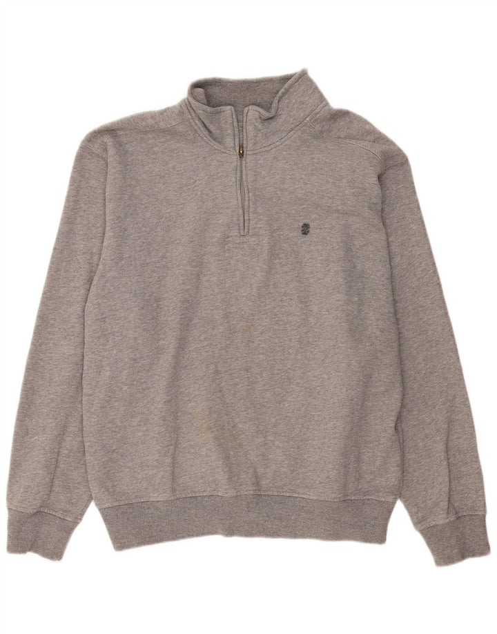 Izod Herren-Sweatshirt mit Reißverschluss am Hals, groß, grau gesprenkelte Baumwolle