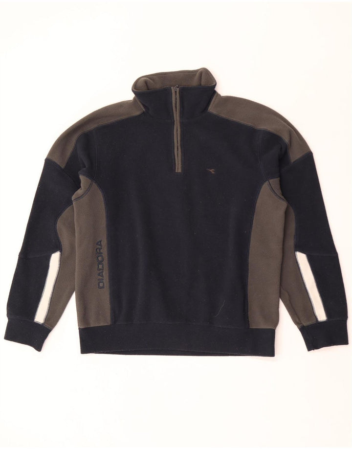 Diadora Herren-Fleecepullover mit Reißverschluss am Hals, Mittelgroßes marineblaues Farbblock-Polyester