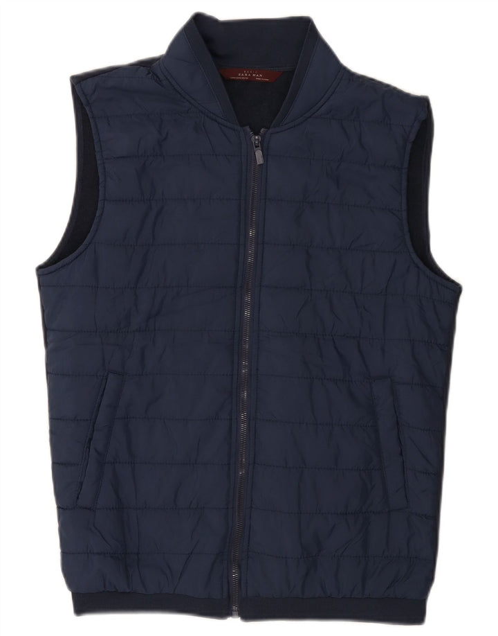 ZARA Herren Wattierte Weste UK 38 Medium Marineblau