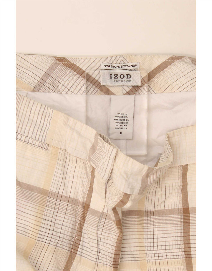 Izod Damen Stretch-Minirock US 8 Medium W32 Beige karierte Baumwolle