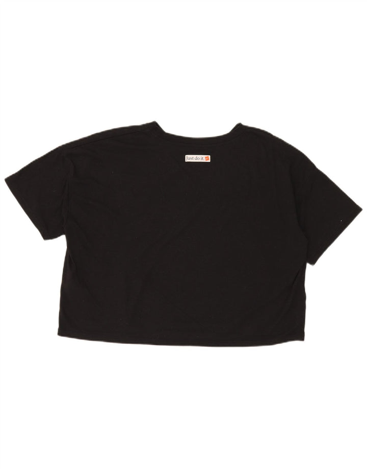 Nike Damen Dri Fit Crop Übergroßes Grafik-T-Shirt-Oberteil UK 14 Medium Schwarz