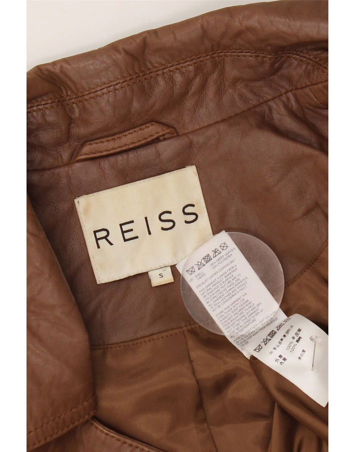 Reiss Damen Crop Lederjacke UK 10 Small Braunes Leder
