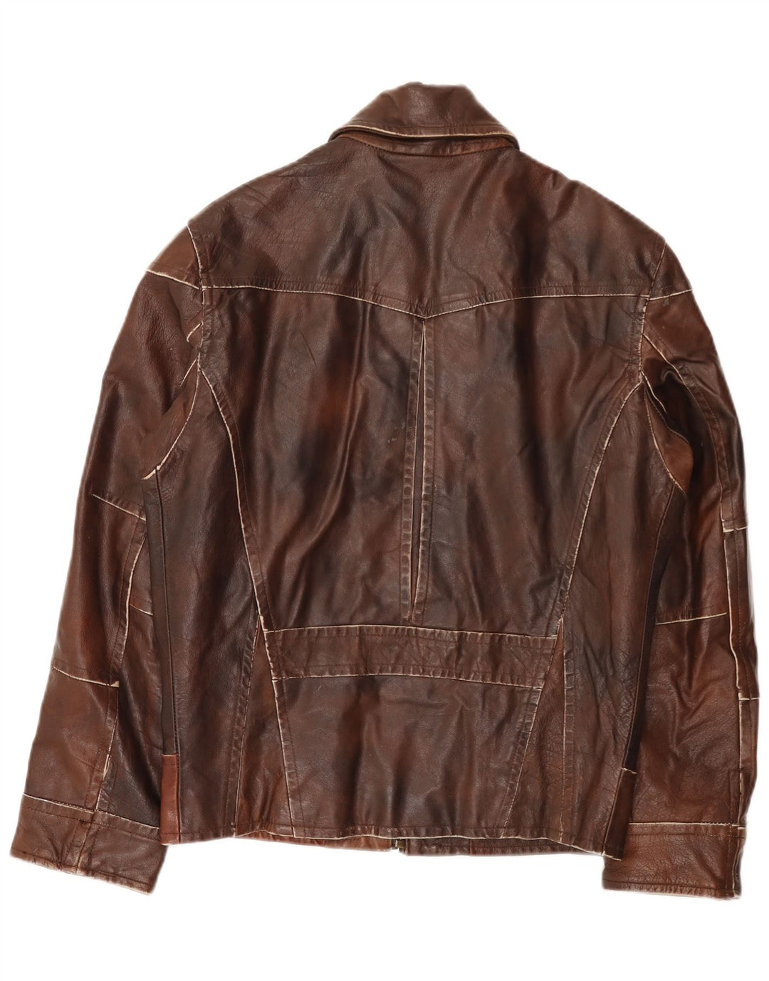 Vintage Herren Lederjacke UK 38 Mittelbraun Patchwork