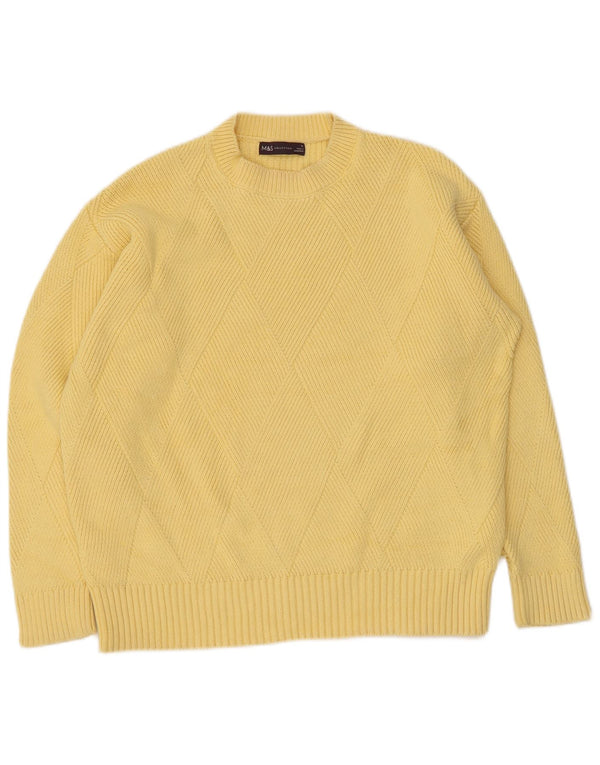 Marks & Spencer Damen-Pullover mit Rundhalsausschnitt, UK 14, mittelgelbe Baumwolle