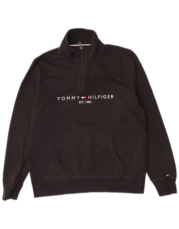 Tommy Hilfiger Herren-Sweatshirt mit grafischem Reißverschluss, mittlerer schwarzer Baumwolle