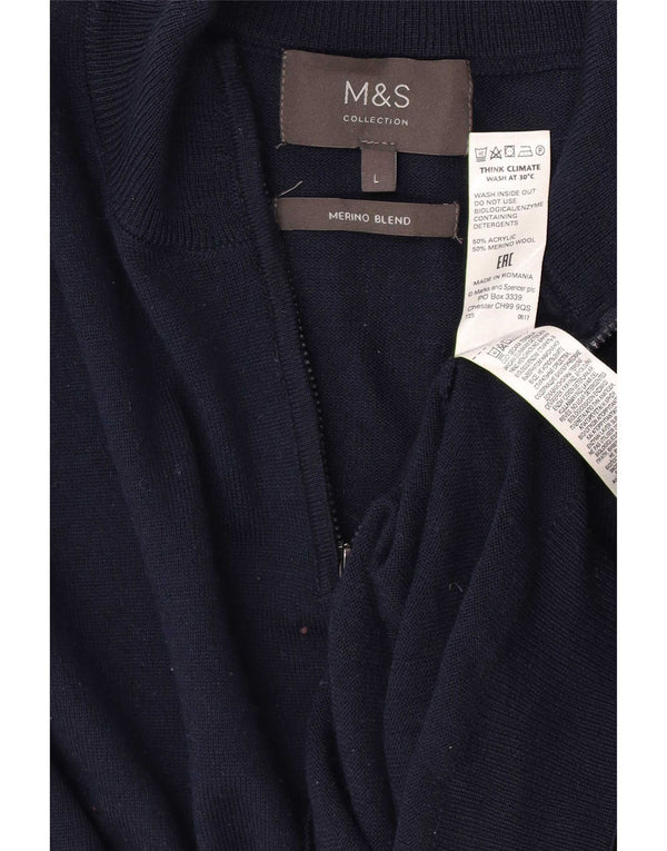 Marks & Spencer Mens Zip Neck Jumper Sweater Large Navy Blue Acrylic