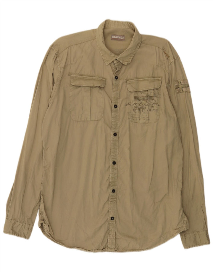 Napapijri Herren-Grafikhemd, groß, Khaki, Baumwolle
