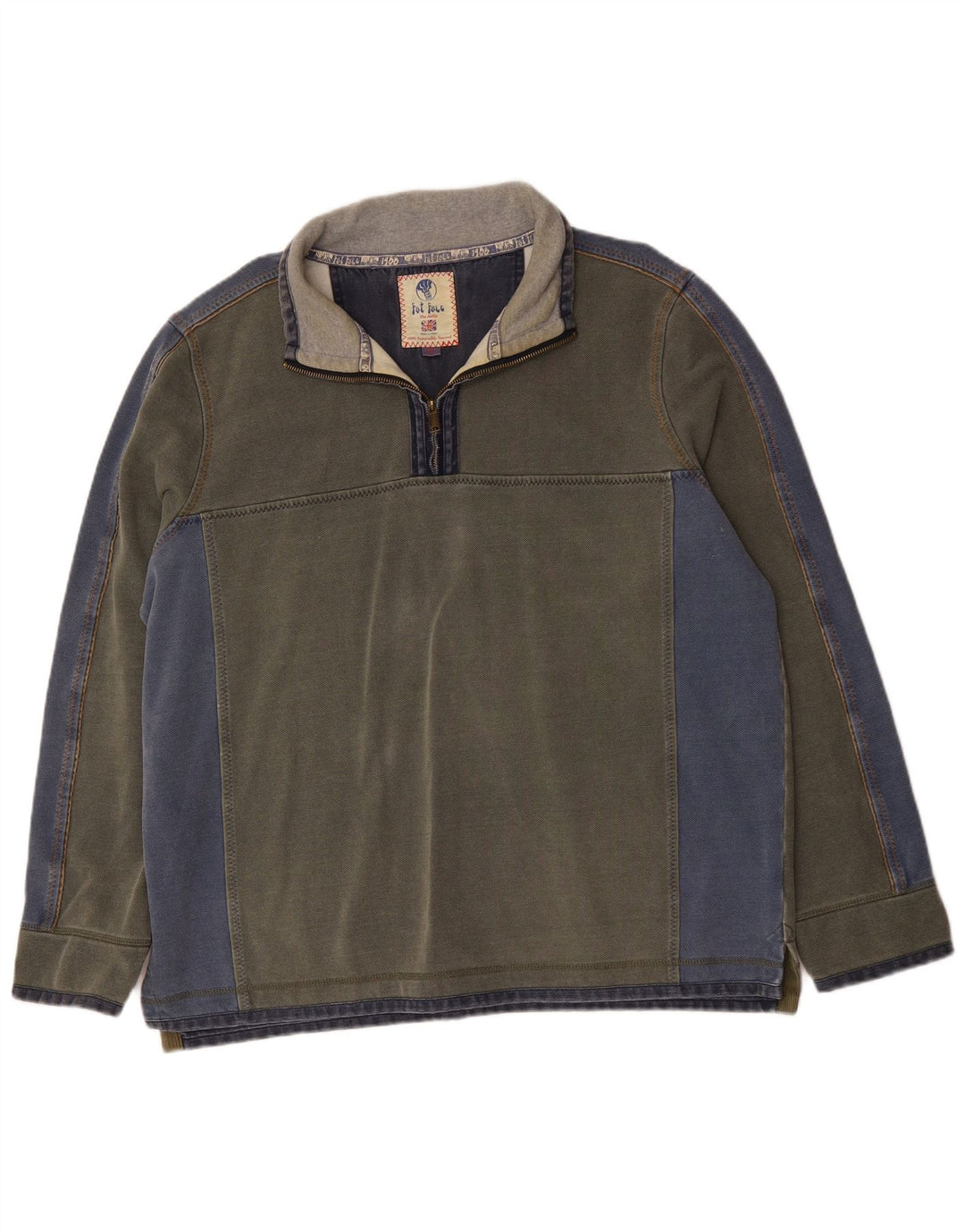 FAT FACE Herren-Sweatshirt mit Reißverschluss am Hals, 2XL, graue Farbblock-Baumwolle