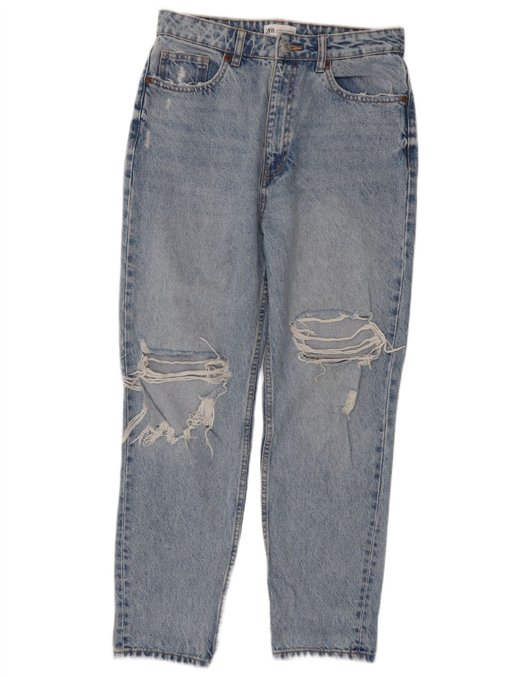 Zara Damen Distressed Tapered Jeans EU 40 Medium W30 L28 Blau