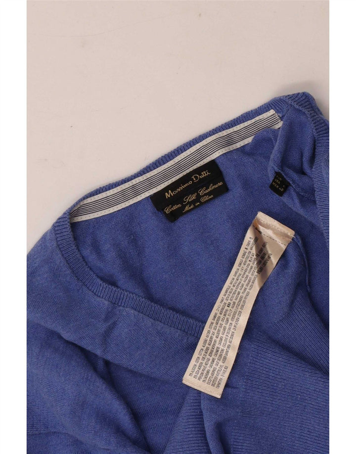 Massimo Dutti Herren-Pullover mit V-Ausschnitt, große blaue Baumwolle