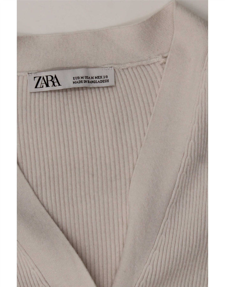 Zara Damen Crop Cardigan Pullover UK 14 Mittelweiß