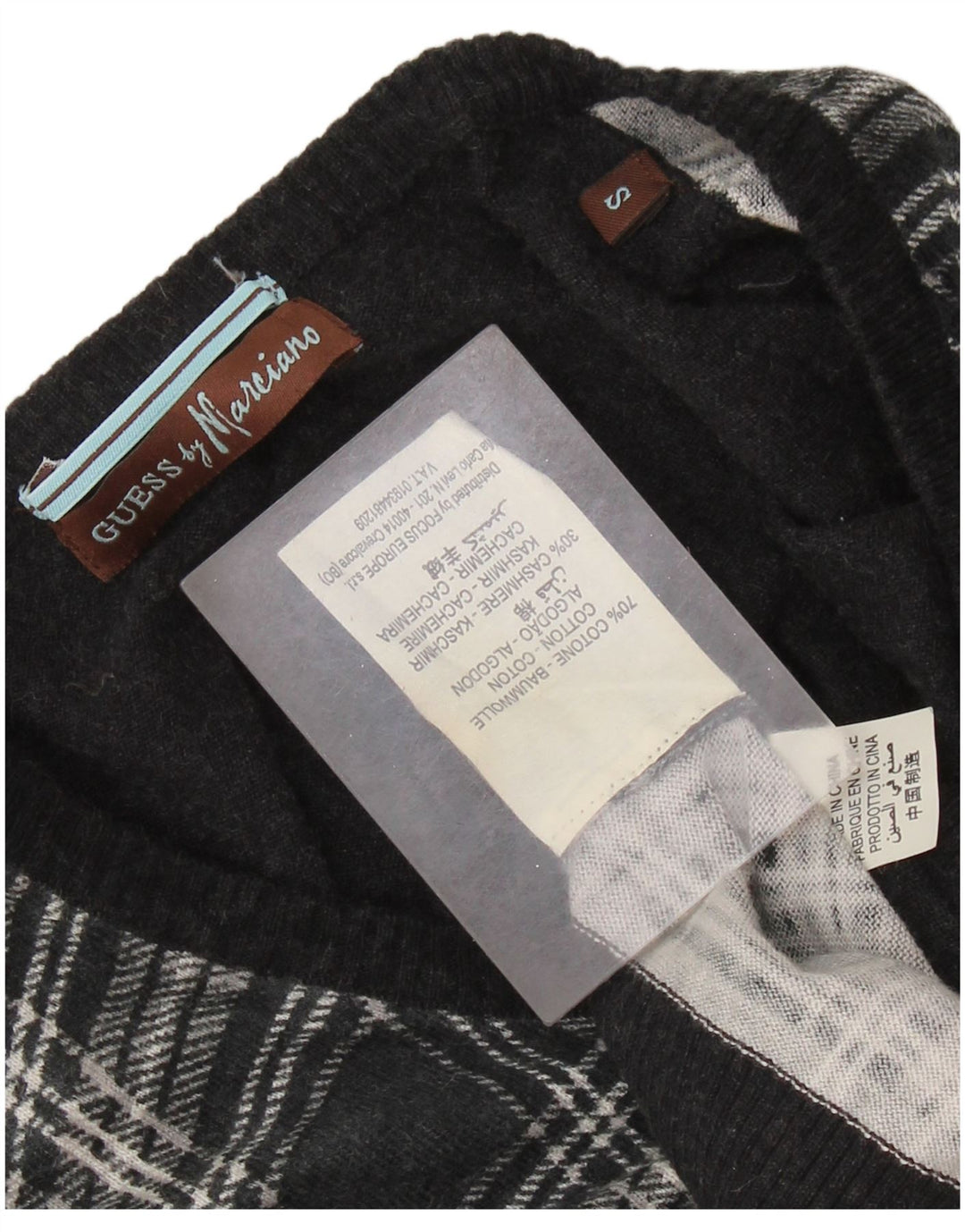 GUESS BY MARCIANO Damen-Pullover mit V-Ausschnitt, Gr. 10, klein, schwarz kariert