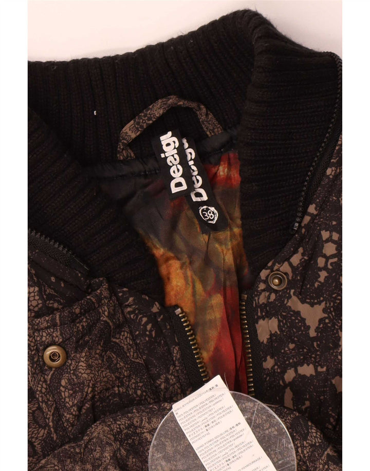 Desigual Damen Grafik gepolsterte Jacke EU 38 Mittelbraunes Paisley-Polyester