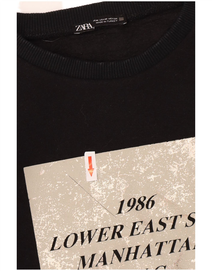Zara Damen Grafik-Sweatshirt-Pullover UK 14 Medium Schwarz