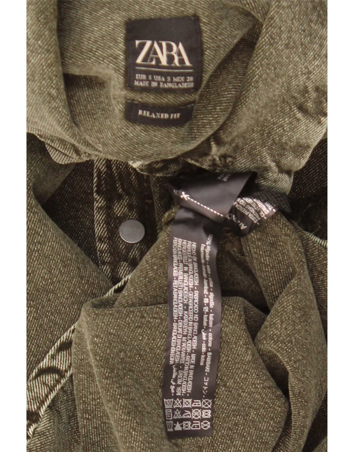 Zara Herren Jeanshemd im Used-Look, entspannte Passform, kleine Khaki-Baumwolle