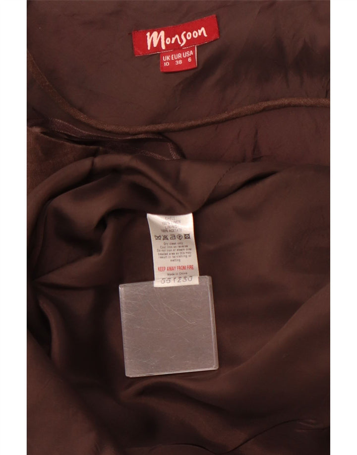 MONSOON Damen Neckholder-Kleid UK 10 Small Braunes Leinen