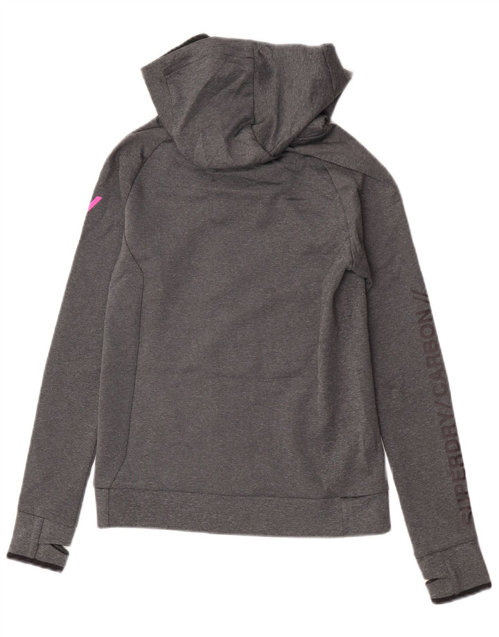 Superdry Damen-Kapuzenpullover mit grafischem Reißverschluss, UK 10, Größe S, Grau, Polyester