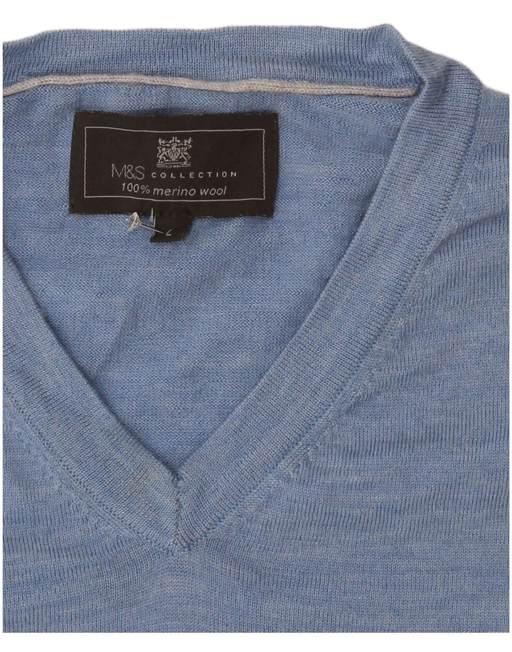 Marks & Spencer Herren-Pullover mit V-Ausschnitt, groß, blau gesprenkelte Wolle